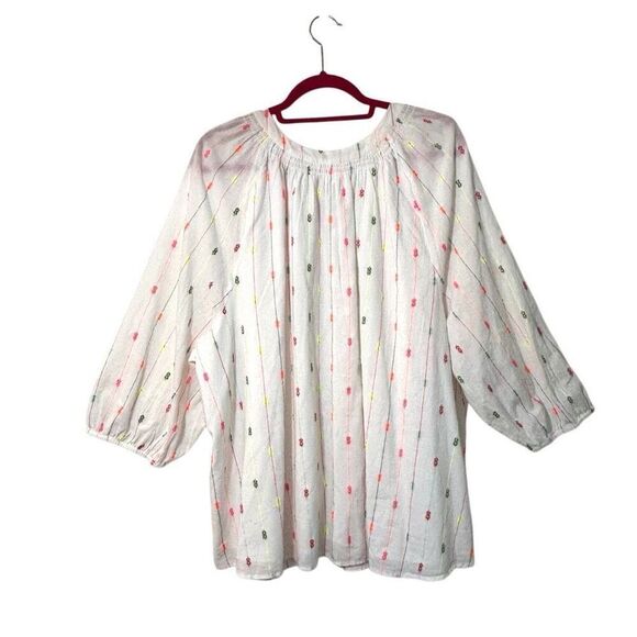 Crown & Ivy 4X lined white & multi boho  notch neck peasant blouse - Picture 5 of 11